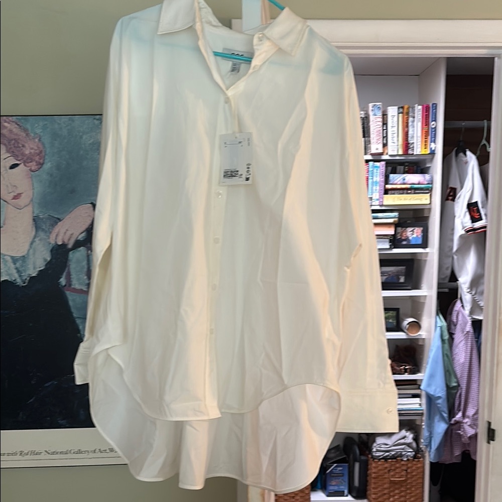 Women's Cream Button-Down Longline Shirt